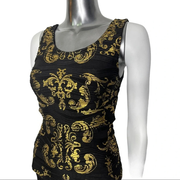 🛍️3/$40 Almost Famous Black Gold Bodycon Sleeveless  Dress Size Small - Picture 3 of 5